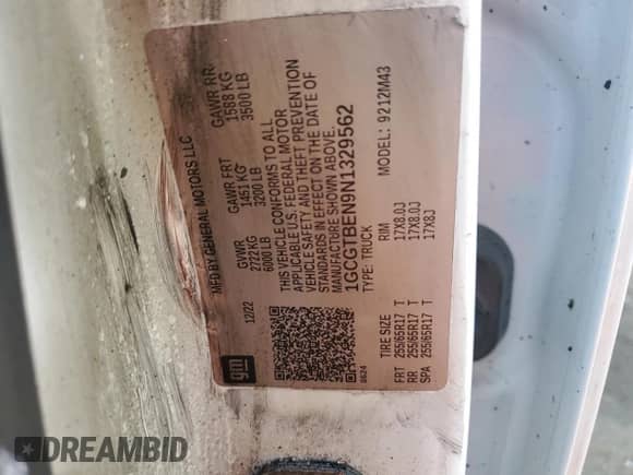 2022 Chevrolet Colorado 4WD Work Truck with VIN 1GCGTBEN9N1329562, listed as a Copart auction lot 82069245 with Not provided miles and Clean title. Bid and sale history available at DreamBid. Image 12.