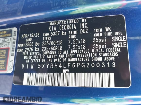 2023 Kia Sorento EX with VIN 5XYRH4LF6PG200313, listed as a IAAI auction lot 42635362 with 27,009 mi miles and . Bid and sale history available at DreamBid. Image 9.