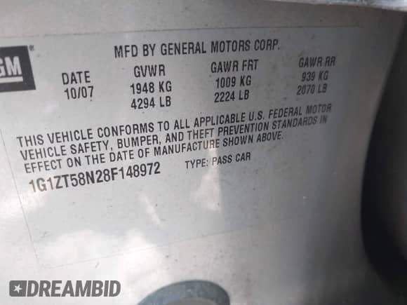 2008 Chevrolet Malibu Classic LT с VIN 1G1ZT58N28F148972, выставлен на аукционе IAAI как лот 42010182 с пробегом 218 770 миль миль и . История ставок и продаж доступна на DreamBid. Изображение 9.