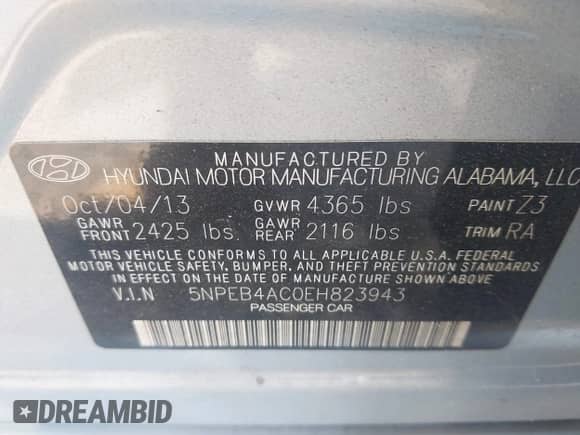 2014 Hyundai Sonata GLS z VIN 5NPEB4AC0EH823943, wystawiony jako IAAI lot #42601503 z przebiegiem 46 940 mil mil oraz . Historia ofert i sprzedaży dostępna na DreamBid. Obrazek 9.