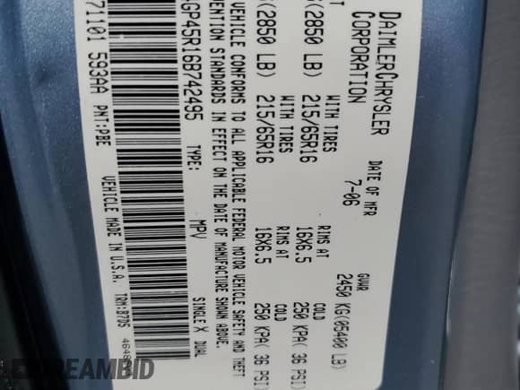 2006 Dodge Caravan SXT z VIN 1D4GP45R16B742495, wystawiony jako Copart lot #85894865 z przebiegiem 237 755 mil mil oraz Szkoda całkowita • Salvage title. Historia ofert i sprzedaży dostępna na DreamBid. Obrazek 13.