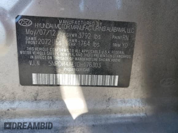 2013 Hyundai Elantra Limited с VIN 5NPDH4AE1DH176303, выставлен на аукционе Copart как лот 80308585 с пробегом 222 480 миль миль и Списание • Salvage title. История ставок и продаж доступна на DreamBid. Изображение 13.