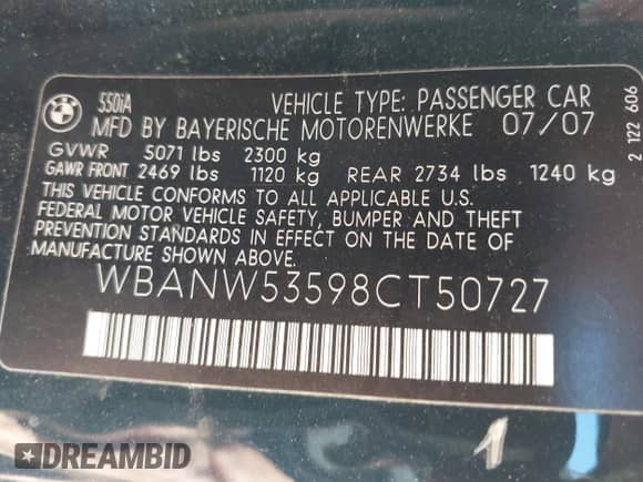 2008 BMW 5 Series 550i с VIN WBANW53598CT50727, выставлен на аукционе IAAI как лот 43410130 с пробегом 138 656 миль миль и . История ставок и продаж доступна на DreamBid. Изображение 9.