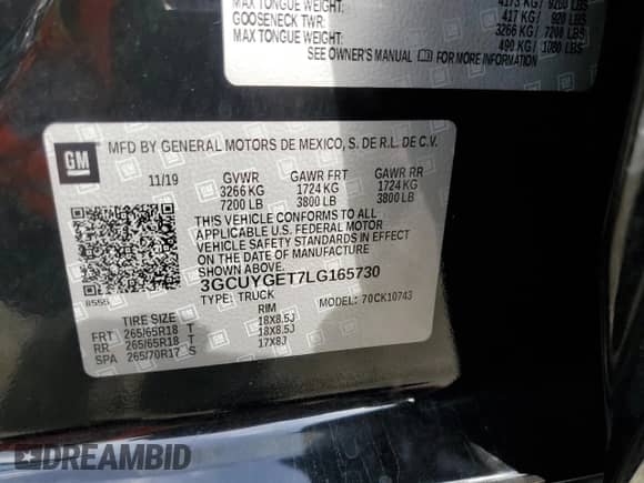 2020 Chevrolet Silverado 1500 LTZ z VIN 3GCUYGET7LG165730, wystawiony jako Copart lot #83983935 z przebiegiem 105 648 mil mil oraz Szkoda całkowita • Salvage title. Historia ofert i sprzedaży dostępna na DreamBid. Obrazek 12.