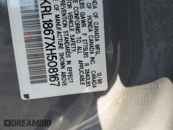 1999 Honda Odyssey EX with VIN 2HKRL1867XH508167, listed as a Copart auction lot 53609945 with Not provided miles and Salvage title. Bid and sale history available at DreamBid. Image 13.