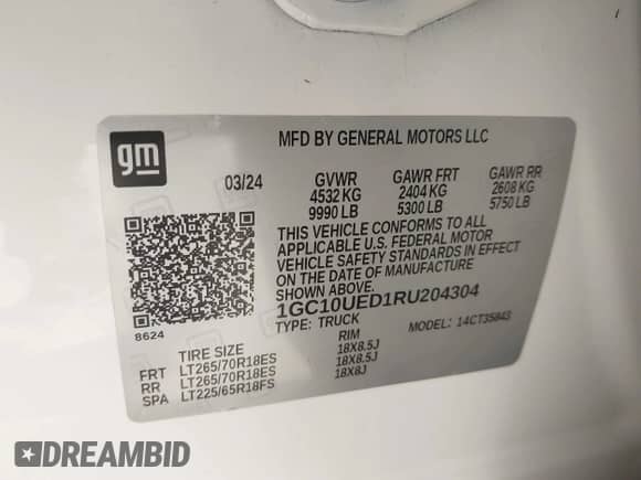 2024 Chevrolet Silverado EV Work Truck с VIN 1GC10UED1RU204304, выставлен на аукционе IAAI как лот 43230377 с пробегом 1 683 миль миль и . История ставок и продаж доступна на DreamBid. Изображение 9.