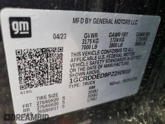 2023 Chevrolet Silverado 1500 LT with VIN 1GCRDDED9PZ250910, listed as a Copart auction lot 57414515 with 64,729 mi miles and Salvage title. Bid and sale history available at DreamBid. Image 12.