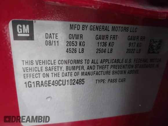 2012 Chevrolet Volt с VIN 1G1RA6E49CU102485, выставлен на аукционе IAAI как лот 41257987 с пробегом Не указан миль и . История ставок и продаж доступна на DreamBid. Изображение 9.