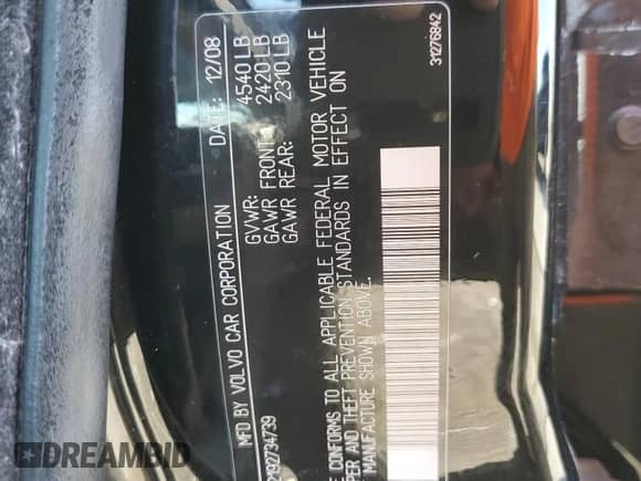 2009 Volvo S60 2.5T с VIN YV1RH592192734739, выставлен на аукционе Copart как лот 79085864 с пробегом Не указан миль и На запчасти • Non repairable. История ставок и продаж доступна на DreamBid. Изображение 12.