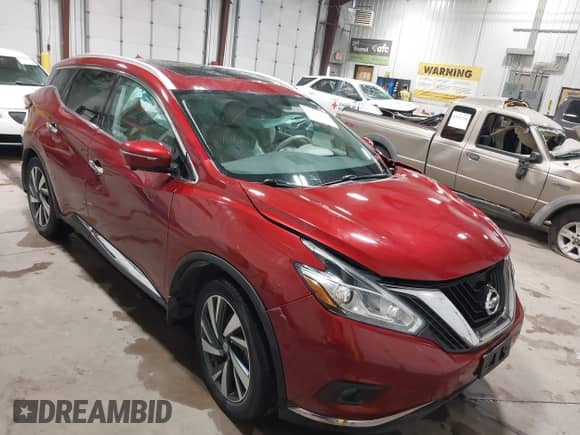 2015 Nissan Murano SL with VIN 5N1AZ2MH5FN235622, listed as a IAAI auction lot 42712820 with 71,600 mi miles and . Bid and sale history available at DreamBid. Image 1.