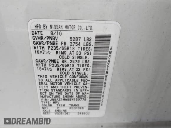 2011 Nissan Murano SL с VIN JN8AZ1MW8BW150778, выставлен на аукционе IAAI как лот 43465129 с пробегом 122 834 миль миль и . История ставок и продаж доступна на DreamBid. Изображение 9.