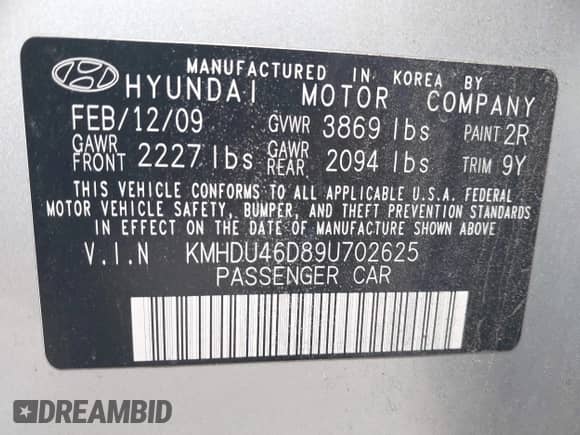 2009 Hyundai Elantra GLS с VIN KMHDU46D89U702625, выставлен на аукционе IAAI как лот 43283562 с пробегом 90 967 миль миль и . История ставок и продаж доступна на DreamBid. Изображение 9.