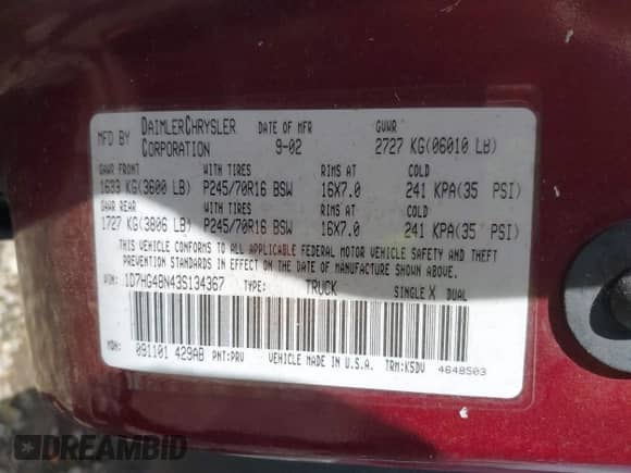 2003 Dodge Dakota SLT z VIN 1D7HG48N43S134367, wystawiony jako IAAI lot #43455942 z przebiegiem 220 079 mil mil oraz . Historia ofert i sprzedaży dostępna na DreamBid. Obrazek 9.