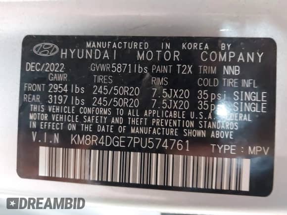 2023 Hyundai Palisade SEL with VIN KM8R4DGE7PU574761, listed as a IAAI auction lot 42451771 with 36,648 mi miles and . Bid and sale history available at DreamBid. Image 9.