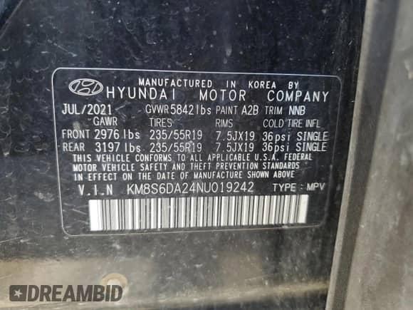 2022 Hyundai Santa Fe SEL Convenience с VIN KM8S6DA24NU019242, выставлен на аукционе Copart как лот 85099755 с пробегом 69 468 миль миль и Списание • Salvage title. История ставок и продаж доступна на DreamBid. Изображение 13.