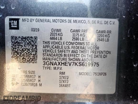 2019 Chevrolet Equinox LS с VIN 3GNAXHEV7KS619975, выставлен на аукционе Copart как лот 82178185 с пробегом 111 955 миль миль и Списание • Salvage title. История ставок и продаж доступна на DreamBid. Изображение 13.