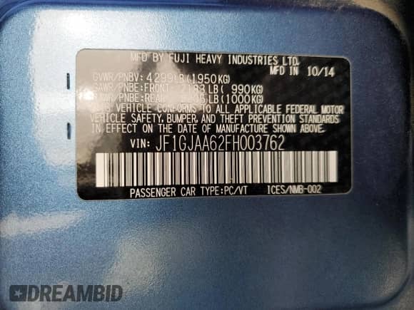 2015 Subaru Impreza с VIN JF1GJAA62FH003762, выставлен на аукционе Copart как лот 87366555 с пробегом 52 717 миль миль и Чистый • Clean title. История ставок и продаж доступна на DreamBid. Изображение 13.