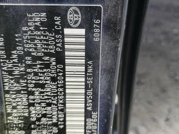 2012 Toyota Camry LE with VIN 4T4BF1FK6CR160470, listed as a Copart auction lot 80033365 with Not provided miles and Clean title. Bid and sale history available at DreamBid. Image 12.