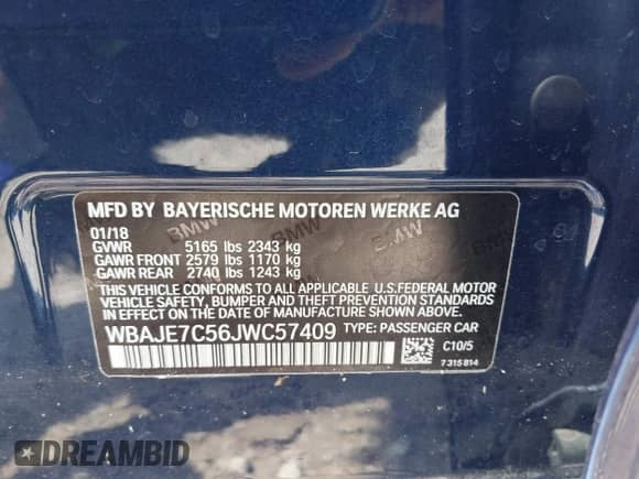 2018 BMW 5 Series 540i xDrive с VIN WBAJE7C56JWC57409, выставлен на аукционе IAAI как лот 42727783 с пробегом 53 126 миль миль и . История ставок и продаж доступна на DreamBid. Изображение 9.