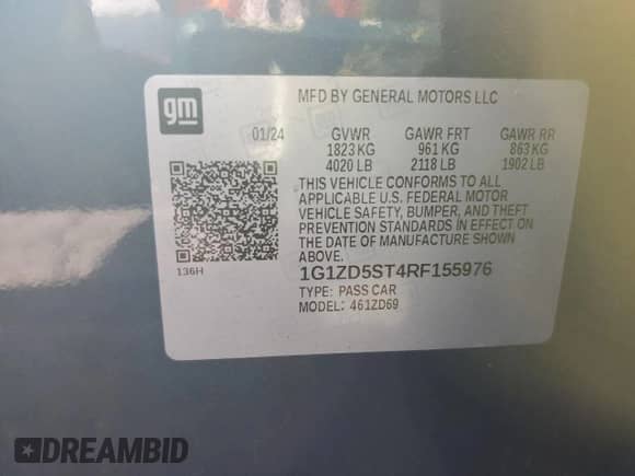 2024 Chevrolet Malibu LT with VIN 1G1ZD5ST4RF155976, listed as a Copart auction lot 86677605 with 46,474 mi miles and Salvage title. Bid and sale history available at DreamBid. Image 12.