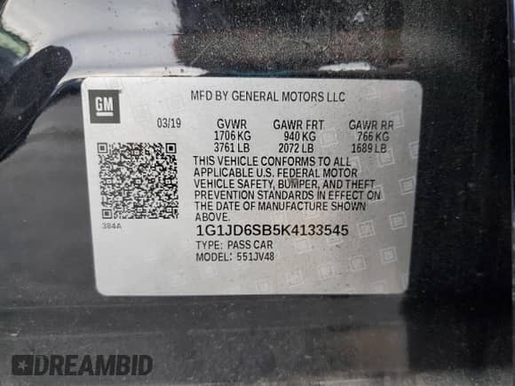 2019 Chevrolet Sonic LT z VIN 1G1JD6SB5K4133545, wystawiony jako Copart lot #65627255 z przebiegiem 58 372 mil mil oraz Szkoda całkowita • Salvage title. Historia ofert i sprzedaży dostępna na DreamBid. Obrazek 12.