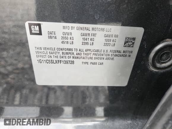 2015 Chevrolet Malibu LT с VIN 1G11C5SLXFF139728, выставлен на аукционе Copart как лот 82009335 с пробегом 107 791 миль миль и Списание • Salvage title. История ставок и продаж доступна на DreamBid. Изображение 12.