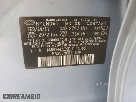 2011 Hyundai Elantra GLS z VIN KMHDH4AE9BU114565, wystawiony jako Copart lot #81754545 z przebiegiem 243 618 mil mil oraz Szkoda całkowita • Salvage title. Historia ofert i sprzedaży dostępna na DreamBid. Obrazek 12.