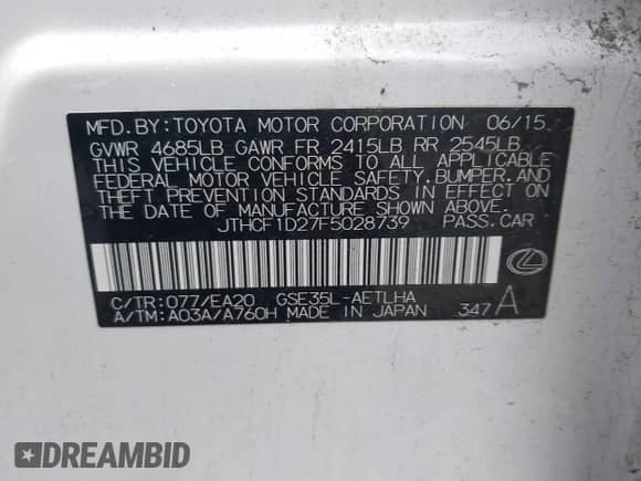 2015 Lexus IS 250 с VIN JTHCF1D27F5028739, выставлен на аукционе IAAI как лот 41621245 с пробегом 41 116 миль миль и . История ставок и продаж доступна на DreamBid. Изображение 9.