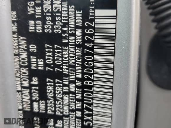 2013 Hyundai Santa Fe Sport with VIN 5XYZUDLB2DG074262, listed as a Copart auction lot 67573705 with 98,722 mi miles and Salvage title. Bid and sale history available at DreamBid. Image 13.