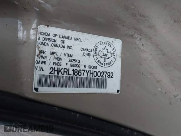 2000 Honda Odyssey EX с VIN 2HKRL1867YH002792, выставлен на аукционе IAAI как лот 43508569 с пробегом 232 084 миль миль и . История ставок и продаж доступна на DreamBid. Изображение 9.