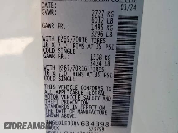 2024 Nissan Frontier SV with VIN 1N6ED1EJ3RN634398, listed as a Copart auction lot 67747525 with 8,906 mi miles and Salvage title. Bid and sale history available at DreamBid. Image 12.