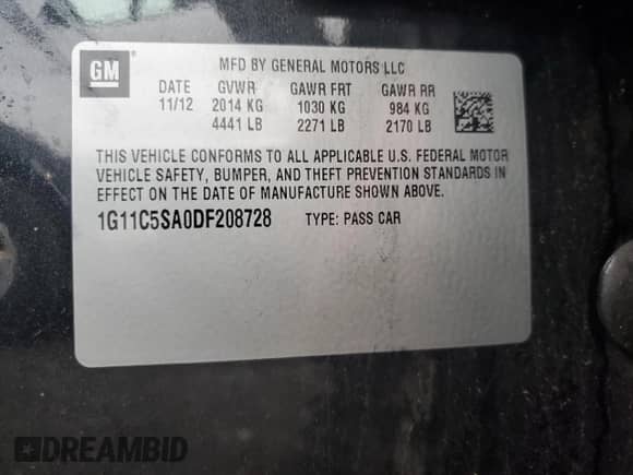 2013 Chevrolet Malibu LT with VIN 1G11C5SA0DF208728, listed as a Copart auction lot 67239185 with 164,721 mi miles and Clean title. Bid and sale history available at DreamBid. Image 12.