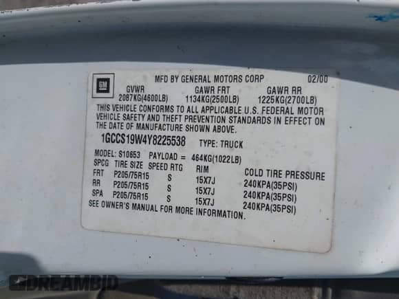 2000 Chevrolet S-10 LS с VIN 1GCCS19W4Y8225538, выставлен на аукционе IAAI как лот 42849719 с пробегом 261 202 миль миль и . История ставок и продаж доступна на DreamBid. Изображение 9.