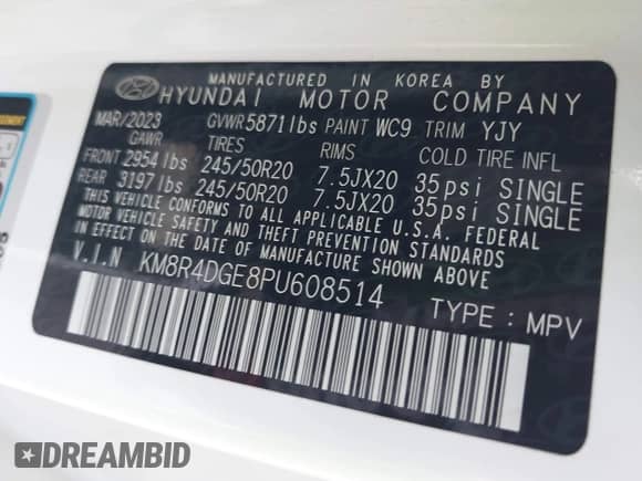 2023 Hyundai Palisade SEL z VIN KM8R4DGE8PU608514, wystawiony jako IAAI lot #42558179 z przebiegiem 34 277 mil mil oraz . Historia ofert i sprzedaży dostępna na DreamBid. Obrazek 9.