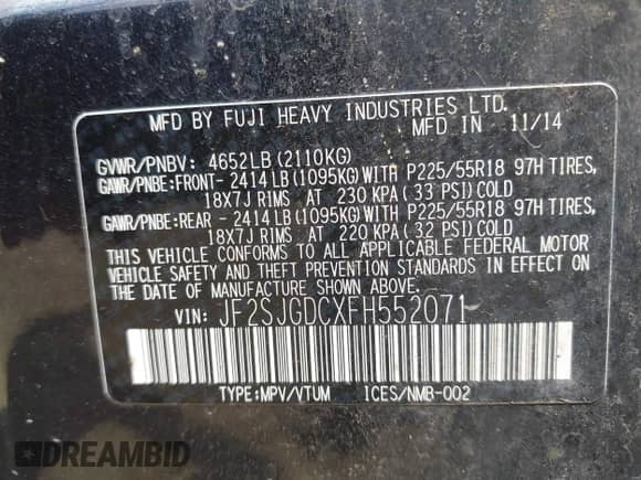 2015 Subaru Forester XT Premium z VIN JF2SJGDCXFH552071, wystawiony jako IAAI lot #42892071 z przebiegiem 116 909 mil mil oraz . Historia ofert i sprzedaży dostępna na DreamBid. Obrazek 9.