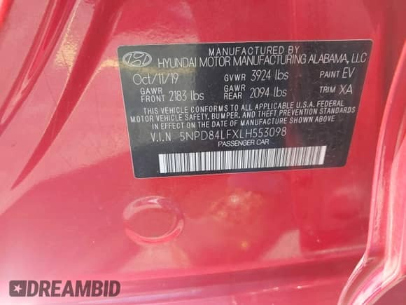 2020 Hyundai Elantra SEL z VIN 5NPD84LFXLH553098, wystawiony jako IAAI lot #42955277 z przebiegiem 57 755 mil mil oraz . Historia ofert i sprzedaży dostępna na DreamBid. Obrazek 9.