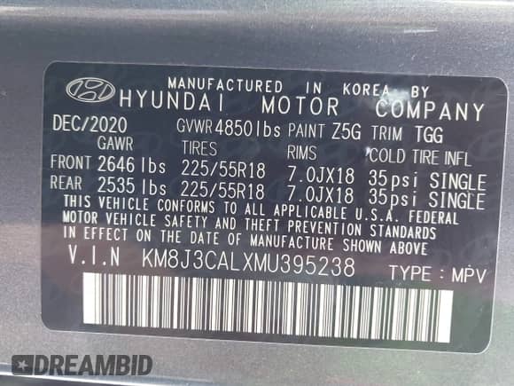 2021 Hyundai Tucson SEL with VIN KM8J3CALXMU395238, listed as a IAAI auction lot 42408739 with 39,937 mi miles and . Bid and sale history available at DreamBid. Image 9.