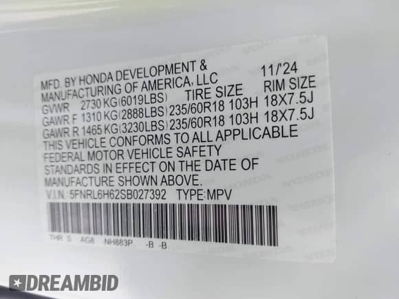 2025 Honda Odyssey EX-L с VIN 5FNRL6H62SB027392, выставлен на аукционе IAAI как лот 43084605 с пробегом 10 805 миль миль и . История ставок и продаж доступна на DreamBid. Изображение 9.