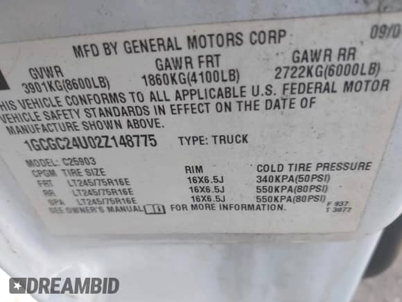 2002 Chevrolet Silverado 2500 with VIN 1GCGC24U02Z148775, listed as a IAAI auction lot 42114059 with 136,400 mi miles and . Bid and sale history available at DreamBid. Image 9.