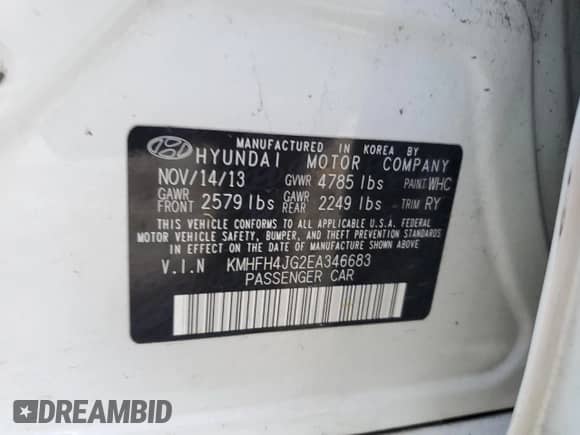 2014 Hyundai Azera Limited с VIN KMHFH4JG2EA346683, выставлен на аукционе Copart как лот 74352634 с пробегом Не указан миль и Списание • Salvage title. История ставок и продаж доступна на DreamBid. Изображение 13.