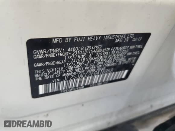 2014 Subaru Forester Premium with VIN JF2SJACC2EG416858, listed as a Copart auction lot 60901635 with 129,125 mi miles and Clean title. Bid and sale history available at DreamBid. Image 13.