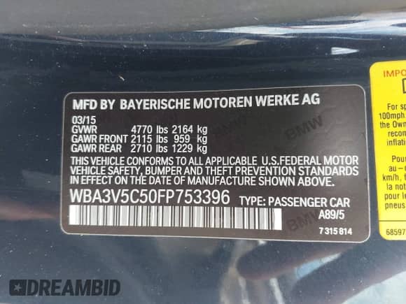 2015 BMW 4 Series 428i с VIN WBA3V5C50FP753396, выставлен на аукционе IAAI как лот 42541745 с пробегом 82 392 миль миль и . История ставок и продаж доступна на DreamBid. Изображение 9.