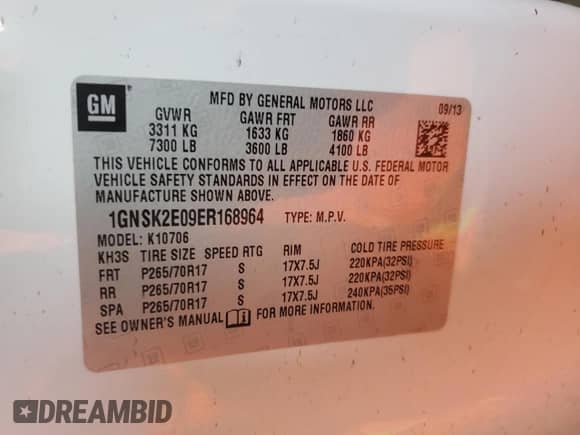 2014 Chevrolet Tahoe Commercial z VIN 1GNSK2E09ER168964, wystawiony jako Copart lot #59970275 z przebiegiem 176 622 mil mil oraz Czysty tytuł • Clean title. Historia ofert i sprzedaży dostępna na DreamBid. Obrazek 13.