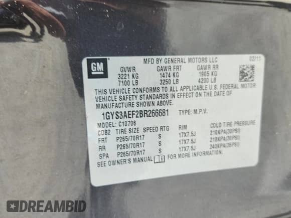 2011 Cadillac Escalade with VIN 1GYS3AEF2BR266681, listed as a Copart auction lot 63148645 with 190,887 mi miles and Clean title. Bid and sale history available at DreamBid. Image 13.