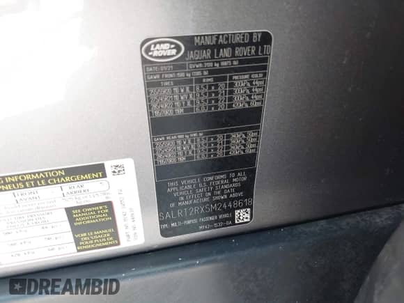 2021 Land Rover Discovery S R-Dynamic z VIN SALRT2RX5M2448618, wystawiony jako IAAI lot #43147168 z przebiegiem 48 610 mil mil oraz . Historia ofert i sprzedaży dostępna na DreamBid. Obrazek 9.