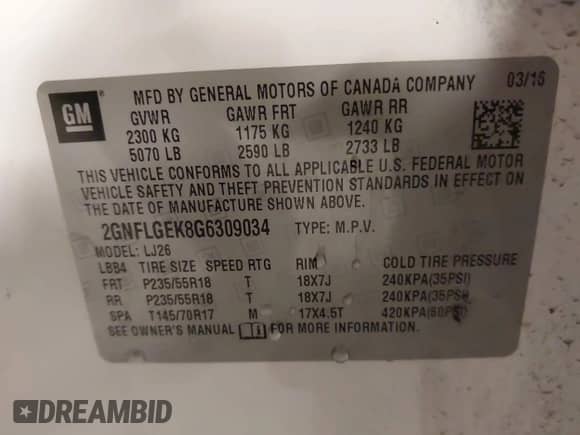 2016 Chevrolet Equinox LTZ z VIN 2GNFLGEK8G6309034, wystawiony jako IAAI lot #43268862 z przebiegiem 132 002 mil mil oraz . Historia ofert i sprzedaży dostępna na DreamBid. Obrazek 9.