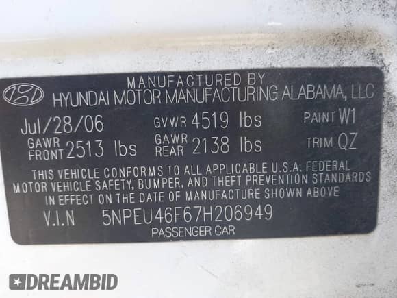 2007 Hyundai Sonata SE с VIN 5NPEU46F67H206949, выставлен на аукционе IAAI как лот 43282582 с пробегом 135 714 миль миль и . История ставок и продаж доступна на DreamBid. Изображение 9.