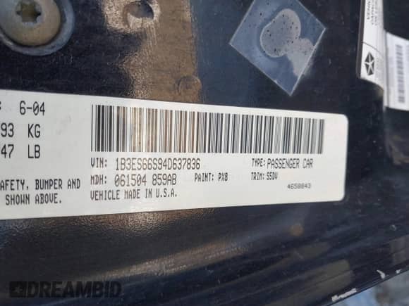 2004 Dodge Neon SRT-4 z VIN 1B3ES66S94D637836, wystawiony jako IAAI lot #41568307 z przebiegiem 154 791 mil mil oraz . Historia ofert i sprzedaży dostępna na DreamBid. Obrazek 9.