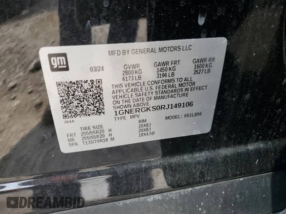 2024 Chevrolet Traverse FWD LT with VIN 1GNERGKS0RJ149106, listed as a Copart auction lot 67825575 with 12,764 mi miles and Salvage title. Bid and sale history available at DreamBid. Image 13.
