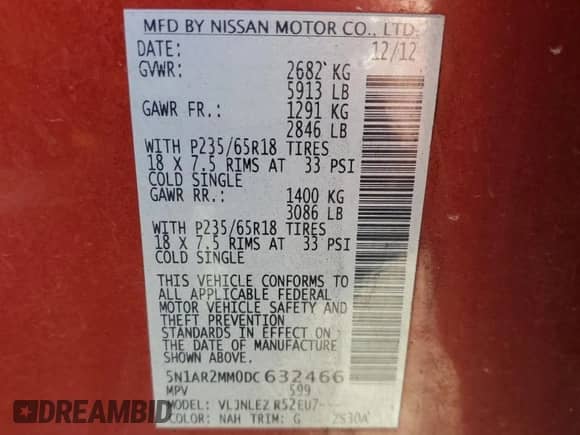 2013 Nissan Pathfinder SL z VIN 5N1AR2MM0DC632466, wystawiony jako Copart lot #87478075 z przebiegiem 145 270 mil mil oraz Czysty tytuł • Clean title. Historia ofert i sprzedaży dostępna na DreamBid. Obrazek 13.